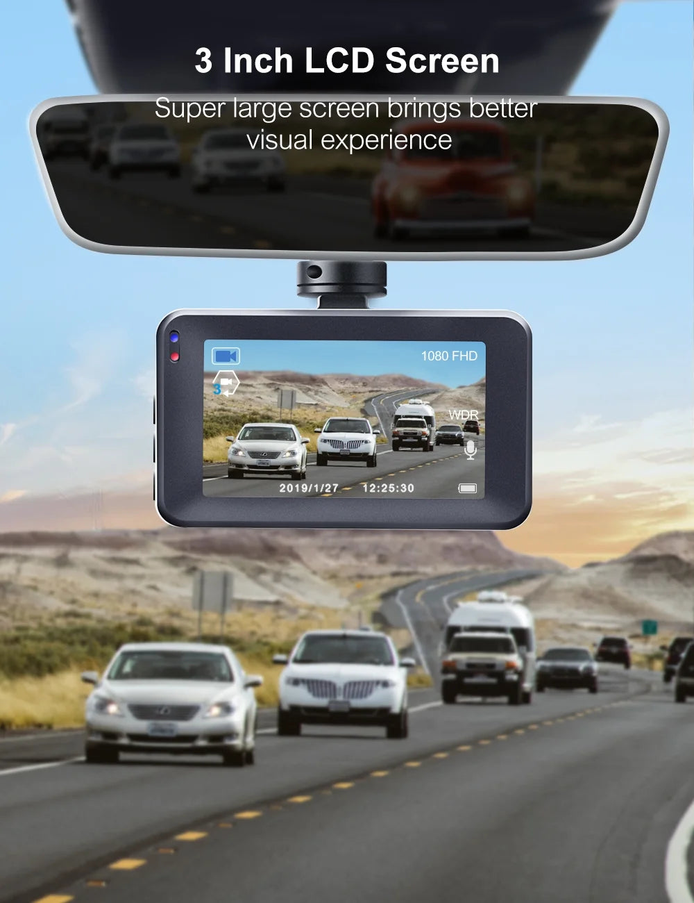 Dual Channel 1080P Dash Camera with Front and Rear Recording, Accident Detection, Parking Surveillance, and Loop Recording Features