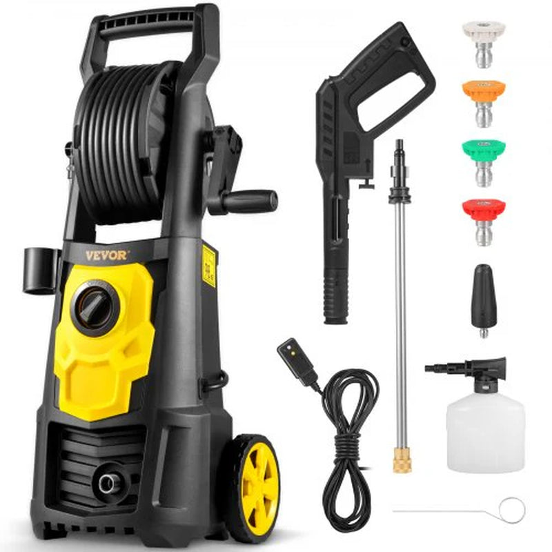 VEVOR Electric Pressure Washer, 2000 PSI, Max 1.65 GPM Power Washer W/ 30 Ft Hose & Reel, 5 Quick Connect Nozzles, Foam Cannon, Portable to Clean Patios, Cars, Fences, Driveways, ETL Listed