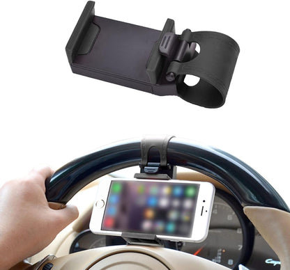 Car Phone Holder Adjustable Car Cradles, Car Steering Wheel Phone Mount, Universal Mobile Phone Mount, Car Accessories Hands Free Automobile Cell Phone Holder for Most Car Steering Wheel (Black)